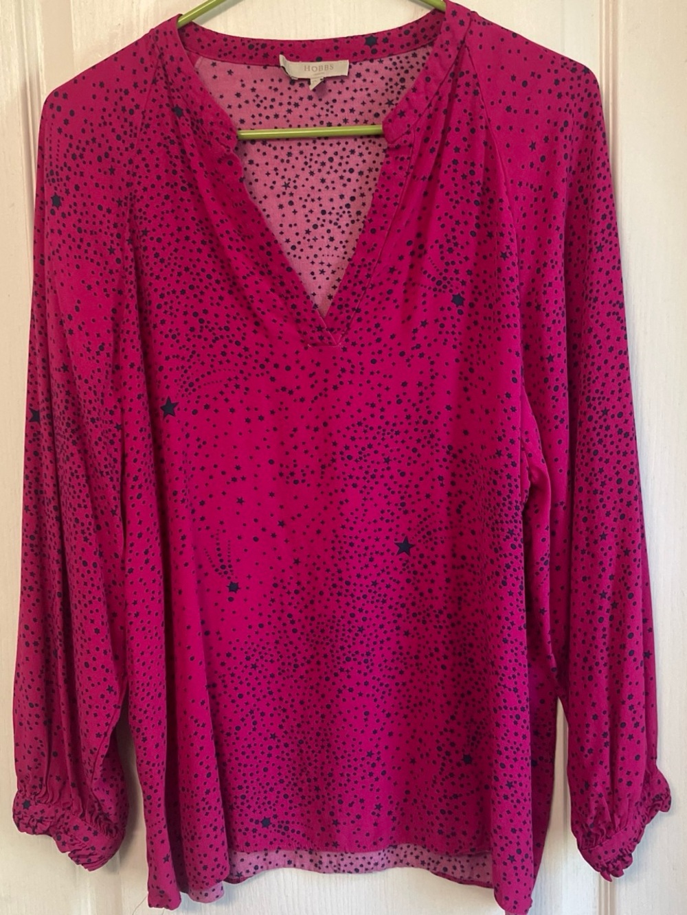 Hobbs long sleeve pink star print blouse 14
